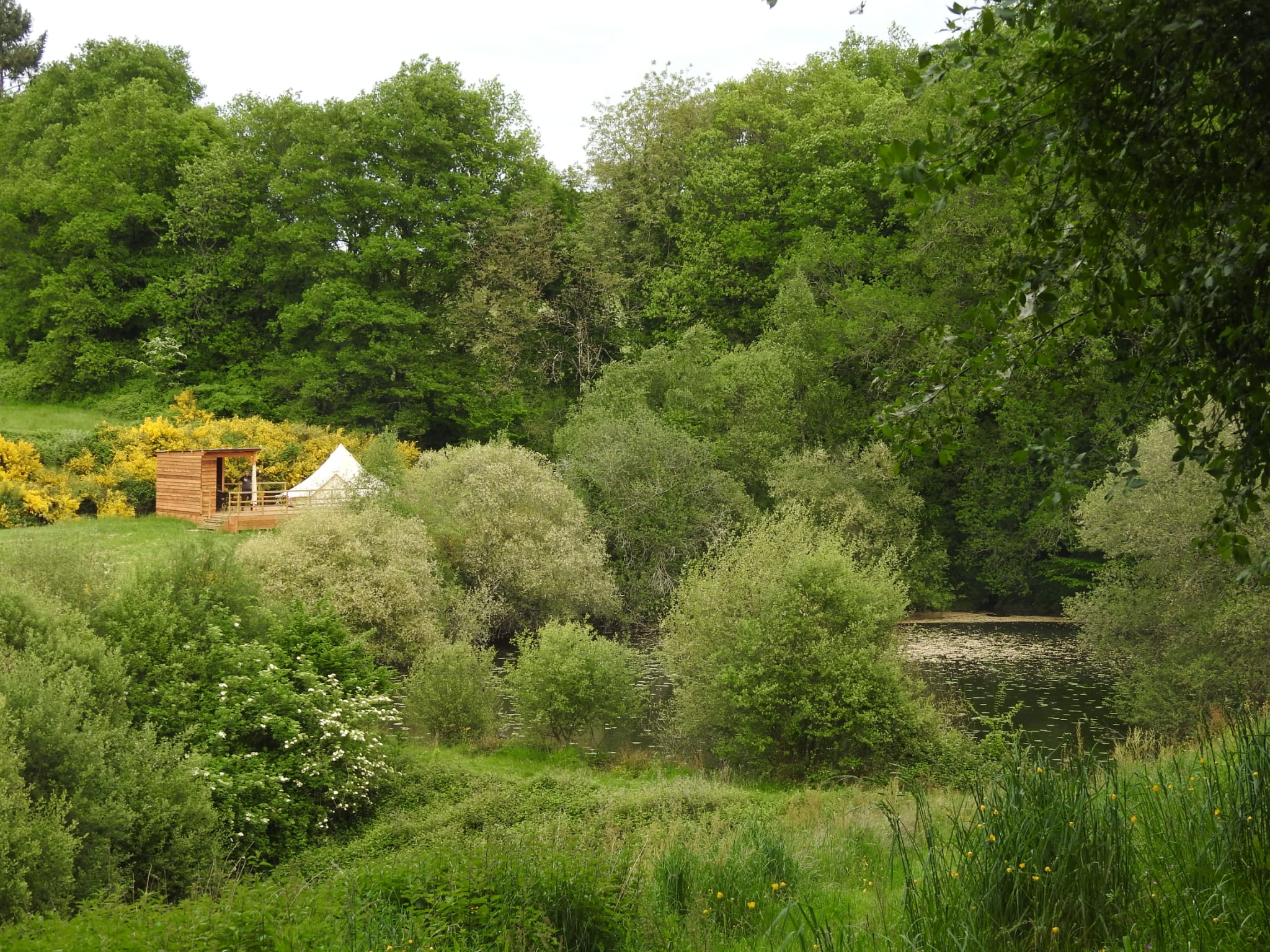 Tente glamping au bord de l’étang dans le domaine Les Secrets de la Nature